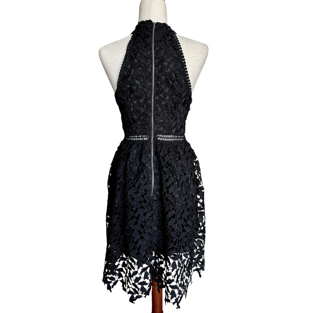 Just Me Black Lace High-Neck Dress Size Small A-Line Dress Floral Cut Outs‎ Sexy - Picture 3 of 11